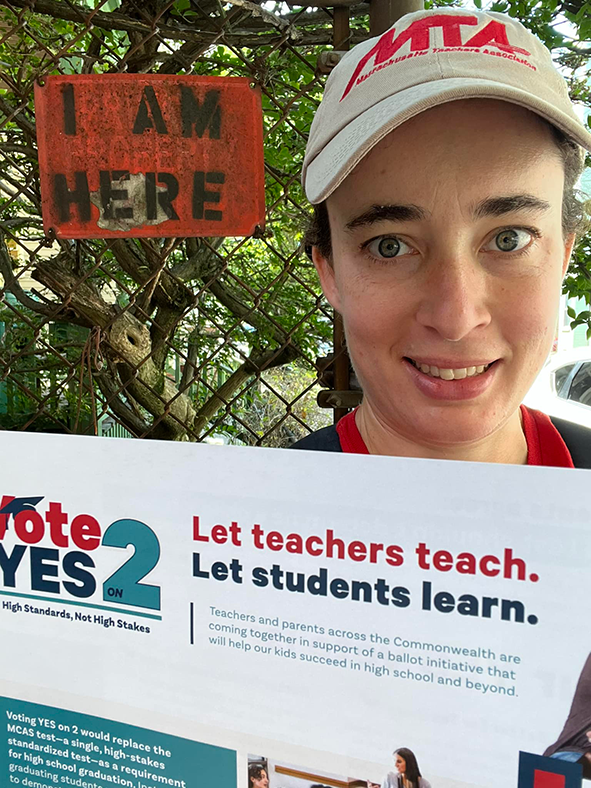 Cambridge educator Marissa Fried is canvassing for YES on 2.